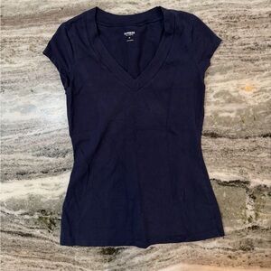 Express Women's Dark Blue V-Neck Short Sleeve Top